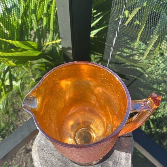 Vintage Jeannette Iridescent Crackle Marigold Carnival Glass Pitcher 8" - Picture 8 of 12